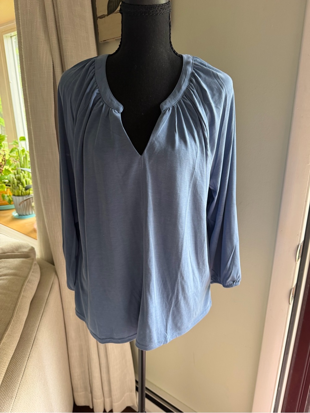 Lucky Brand Dusty Blue V-Neck Blouse